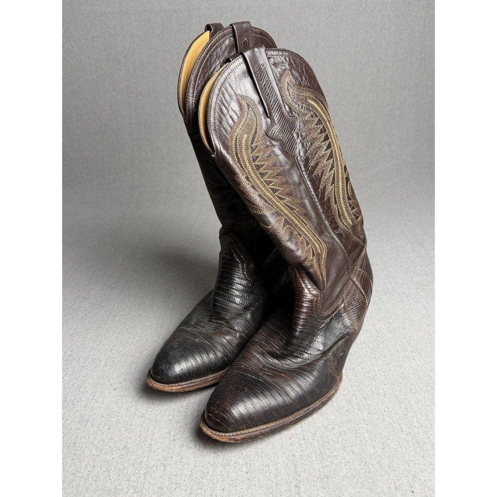Ferrini Boots Mens 7.5 D Brown Lizard Leather Western Cowboy